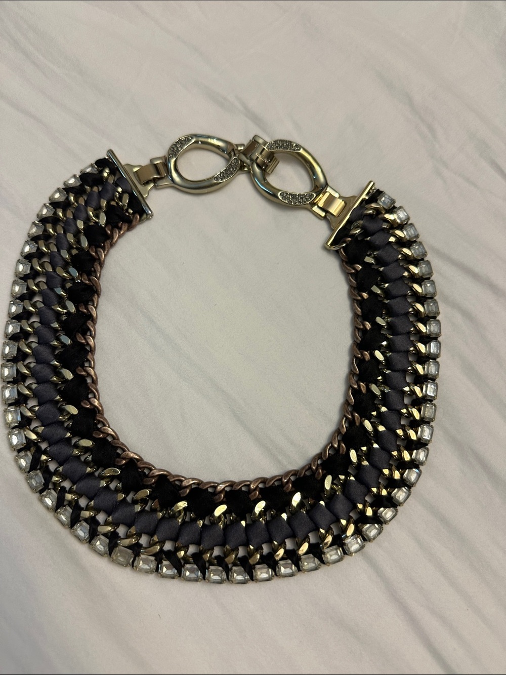 Black and Gold Woven Crystal Collar Necklace
